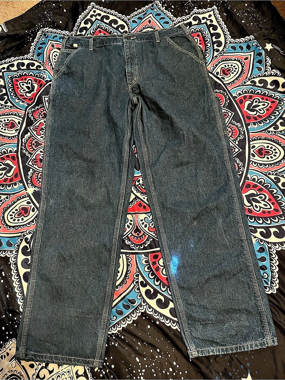 Carhartt Flame-Resistant Signature Denim Dungaree Cargo Pants Waist 38 x 34